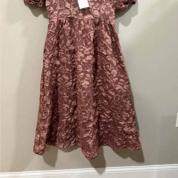 Rose & Remington Size L Mauve Floral Textured Midi Dress - Picture 5 of 8